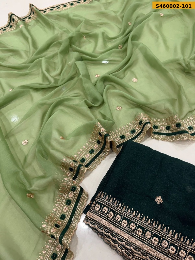 [S460002-101] Fancy Star Georgette Multi Embroidery Work Saree (S460002-101)