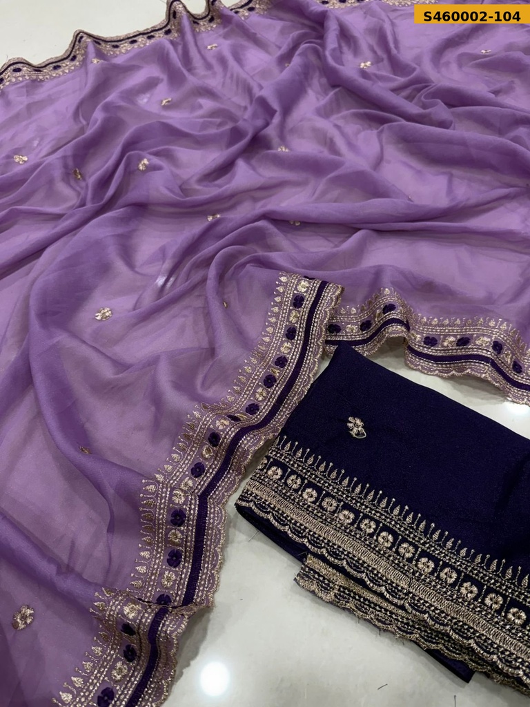 Fancy Star Georgette Multi Embroidery Work Saree