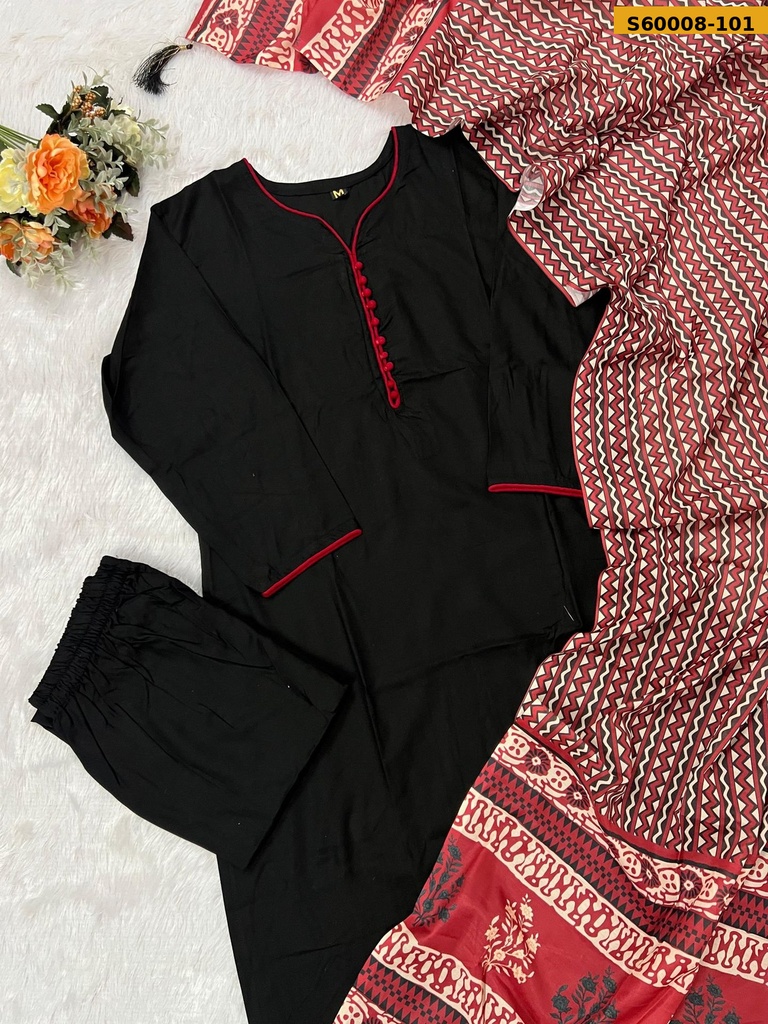 [S60008-101] Fancy Rayon Kurti Pant Dupatta Set (M, S60008-101)