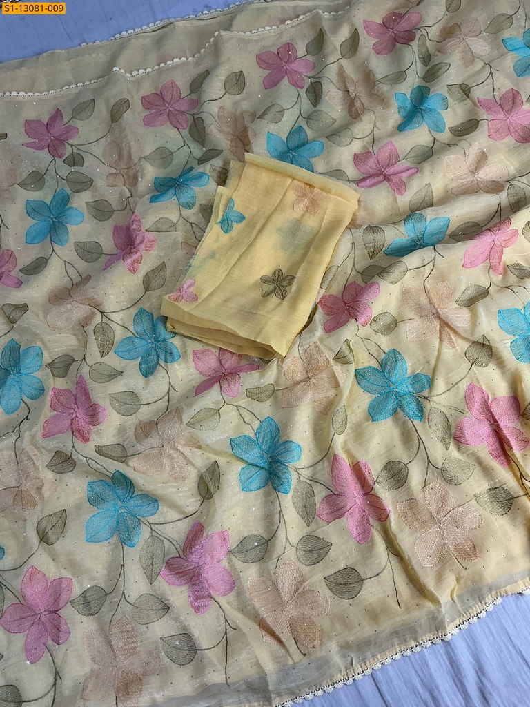 [S1-13081-009] Crunchy Crush Floral Embroidery Saree