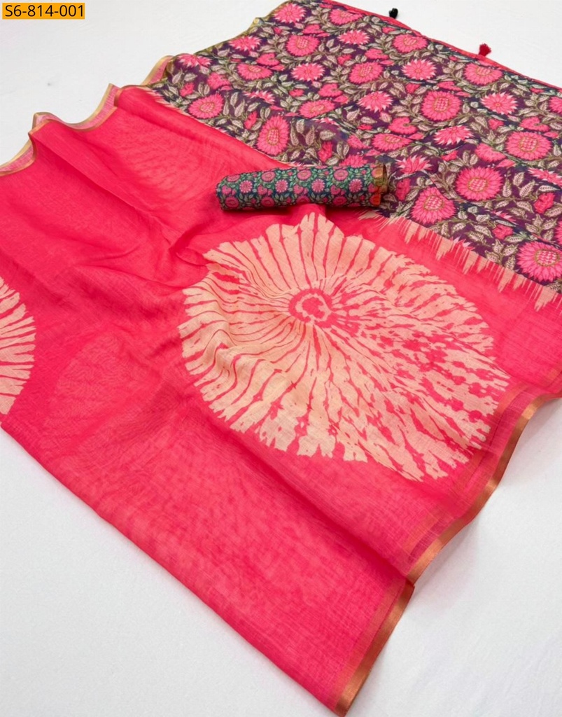 [S6-814-001] Fancy Soft mix cotton Linen Saree