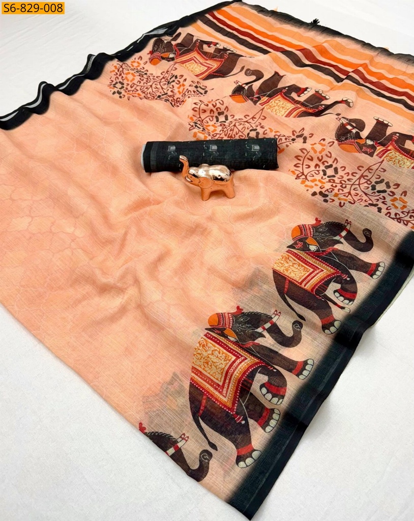 [S6-829-008] Fancy Soft Linen Saree (S6-829-008)