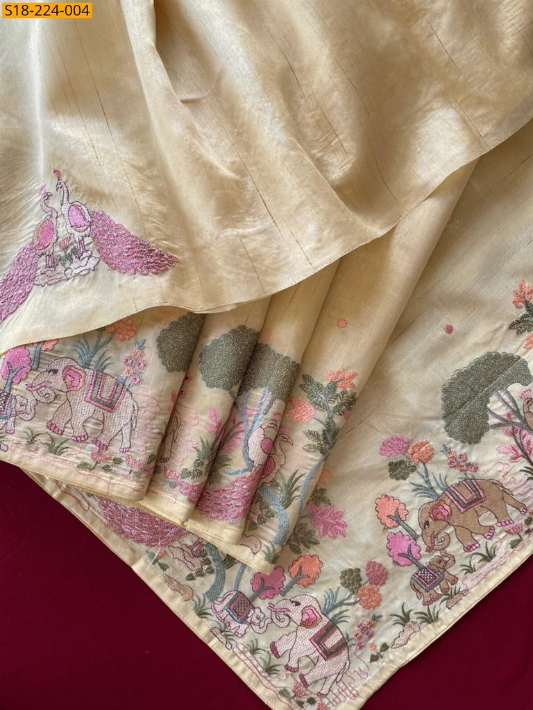 Tussar silk embroidery sarees