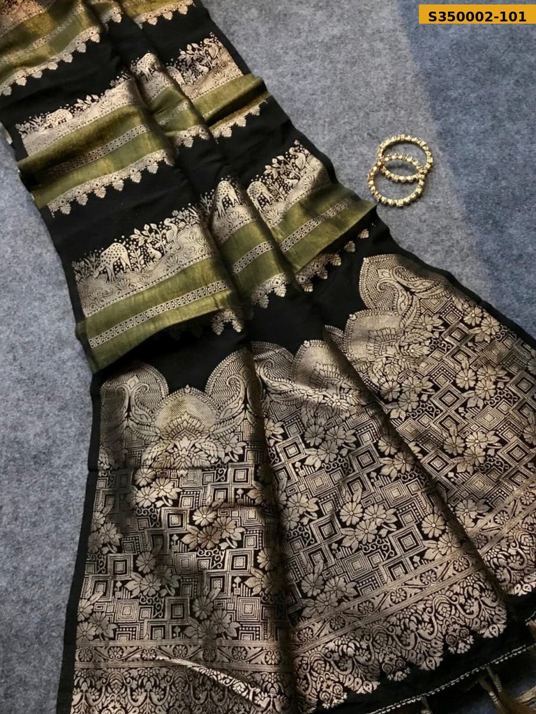 [S350002-101] Fancy Crepe Khadi Tissue Paithani Silk Saree (S350002-101)