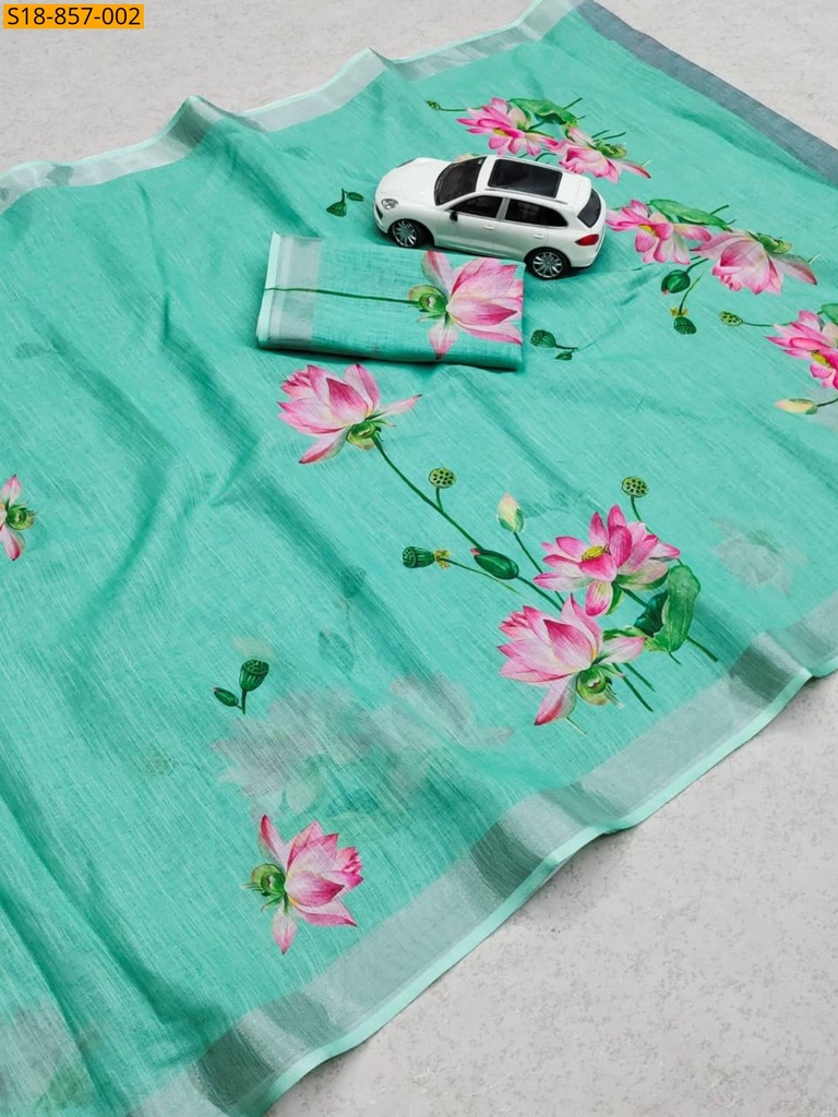 [S18-857-002] Fancy Linen Floral printed saree (S18-857-002)