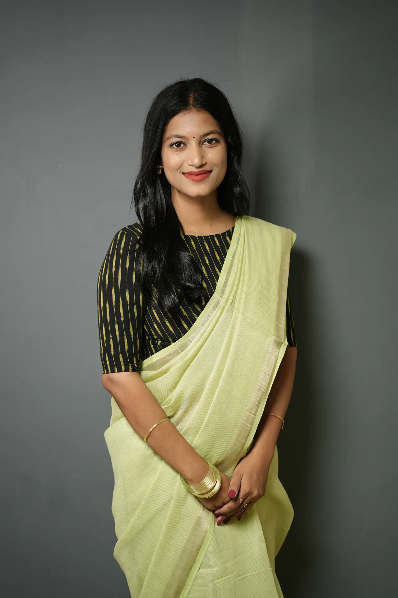 Linen striped cotton saree