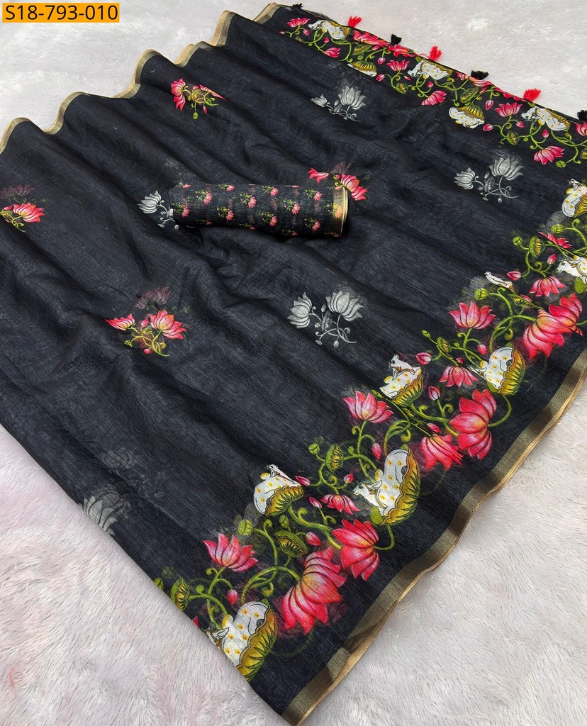 [S18-793-010] Fancy Soft linen saree (S18-793-010)