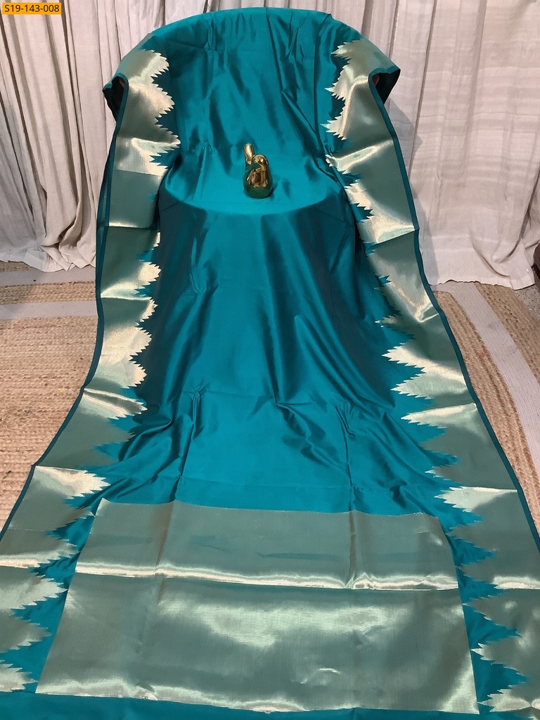 [S19-143-008] Dark Green Temple Border Soft silk Saree (S19-143-008)