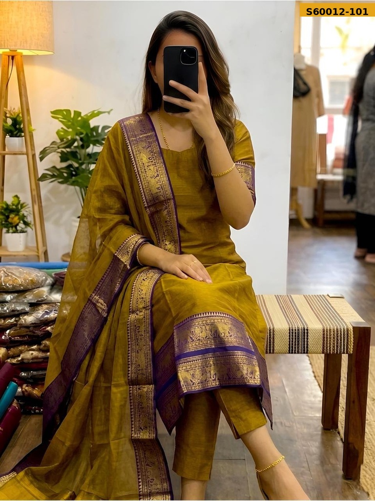 [S60012-101] Fancy Kanchi Cotton Top And Dupatta (M, S60012-101)