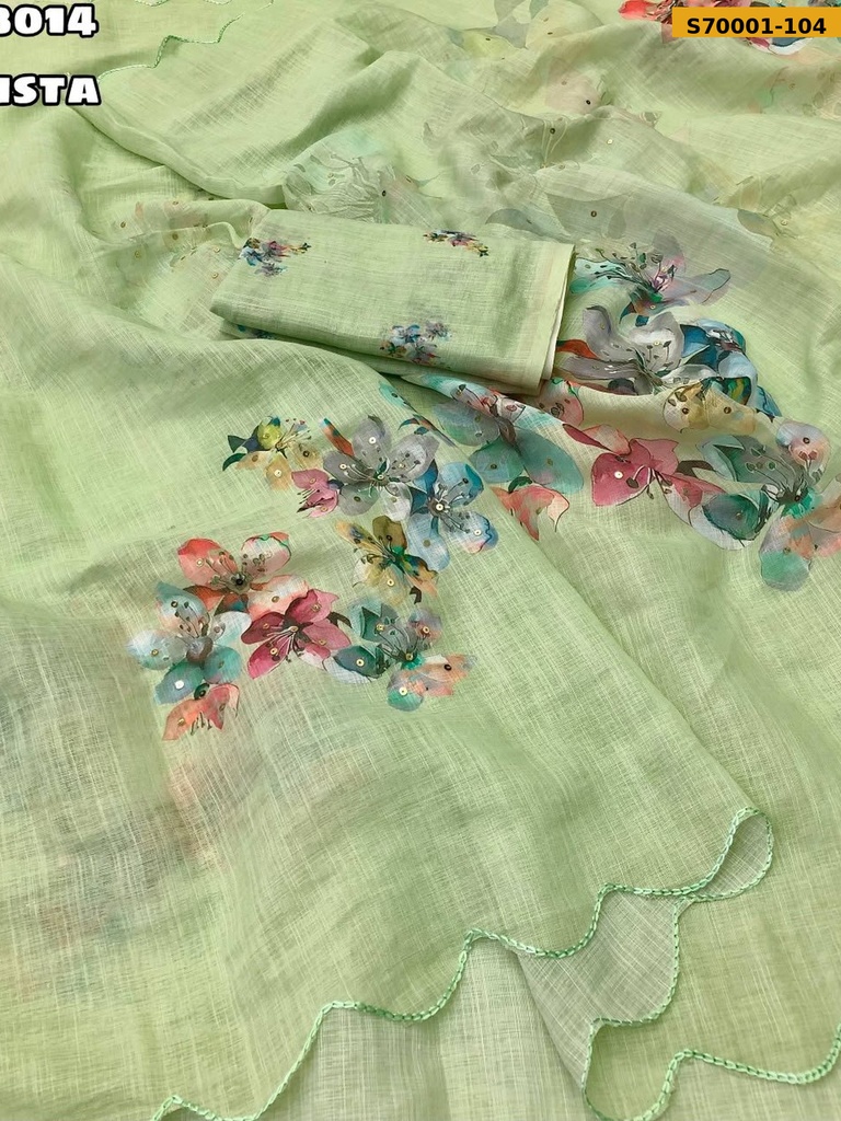 Fancy  Soft Linen Floral Digital Printed Saree
