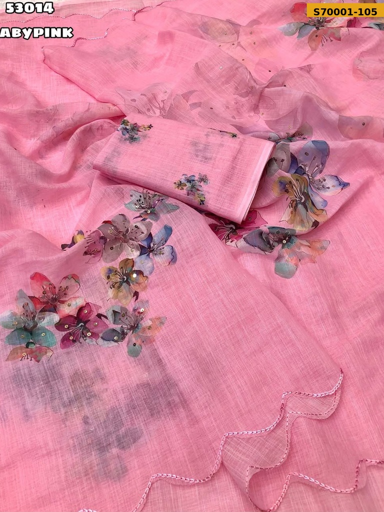 Fancy  Soft Linen Floral Digital Printed Saree