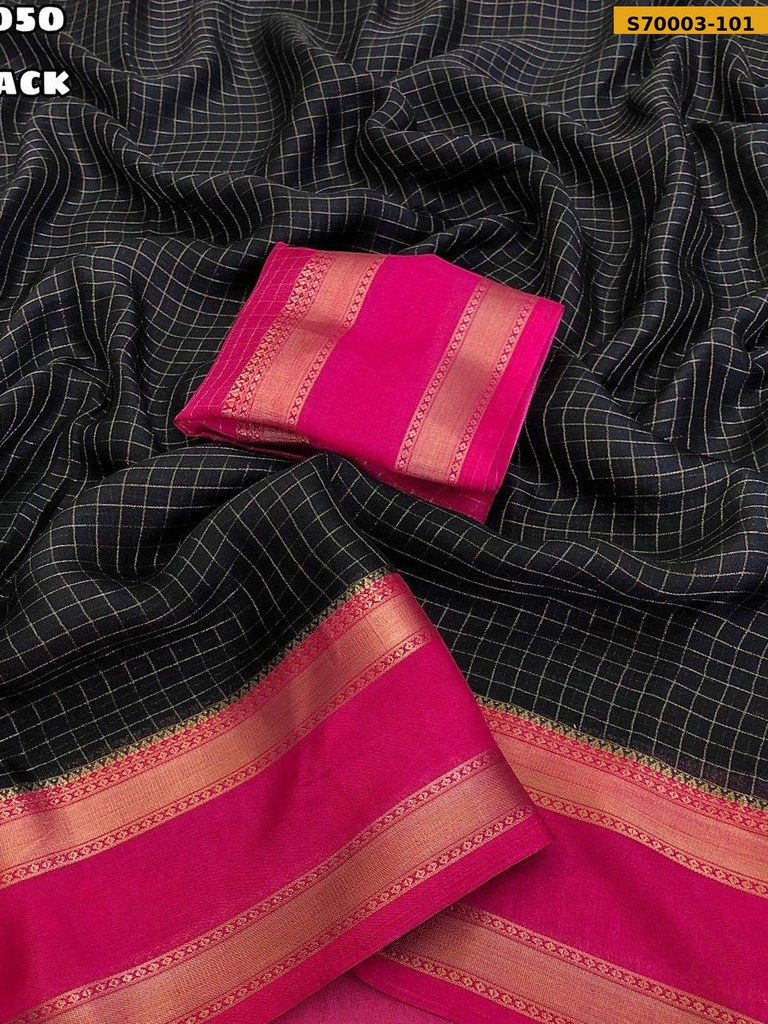 [S70003-101] Fancy Moss Chiffon Checks Weaving Saree (S70003-101)
