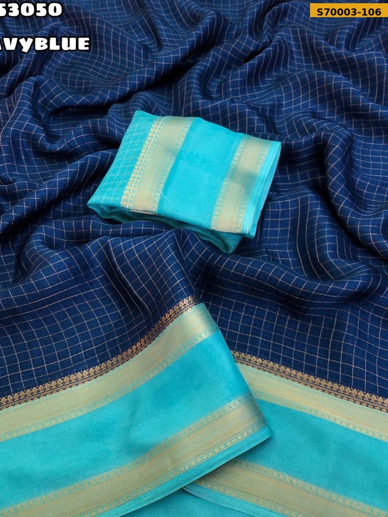 Fancy Moss Chiffon Checks Weaving Saree