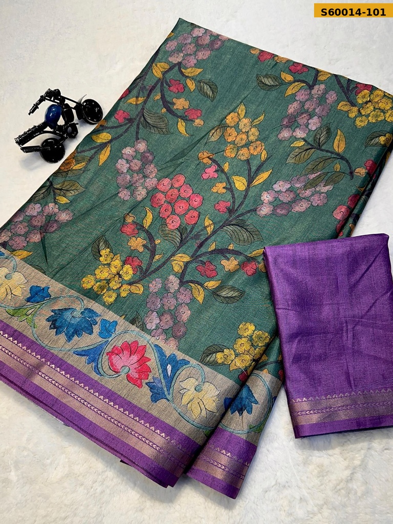 [S60014-101] Fancy Tussar Silk Saree (S60014-101)