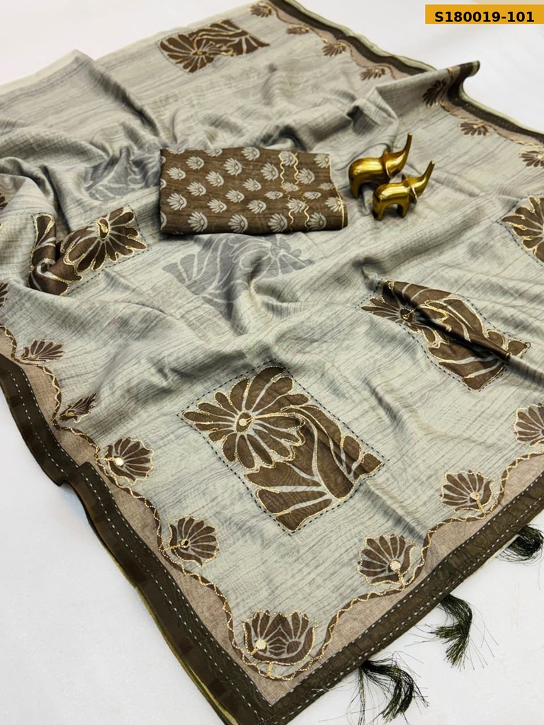 [S180019-101] Fancy Malai Cotton Floral Printed Saree (S180019-101)