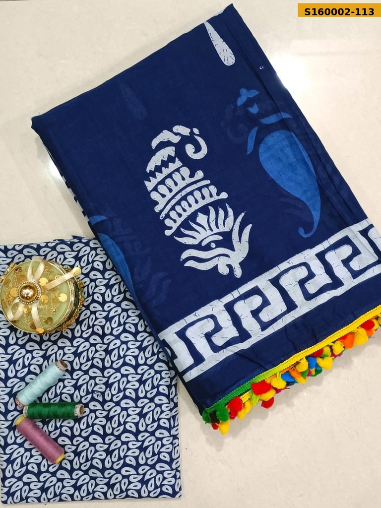 Fancy Mulmul Cotton Sarees with pom pom