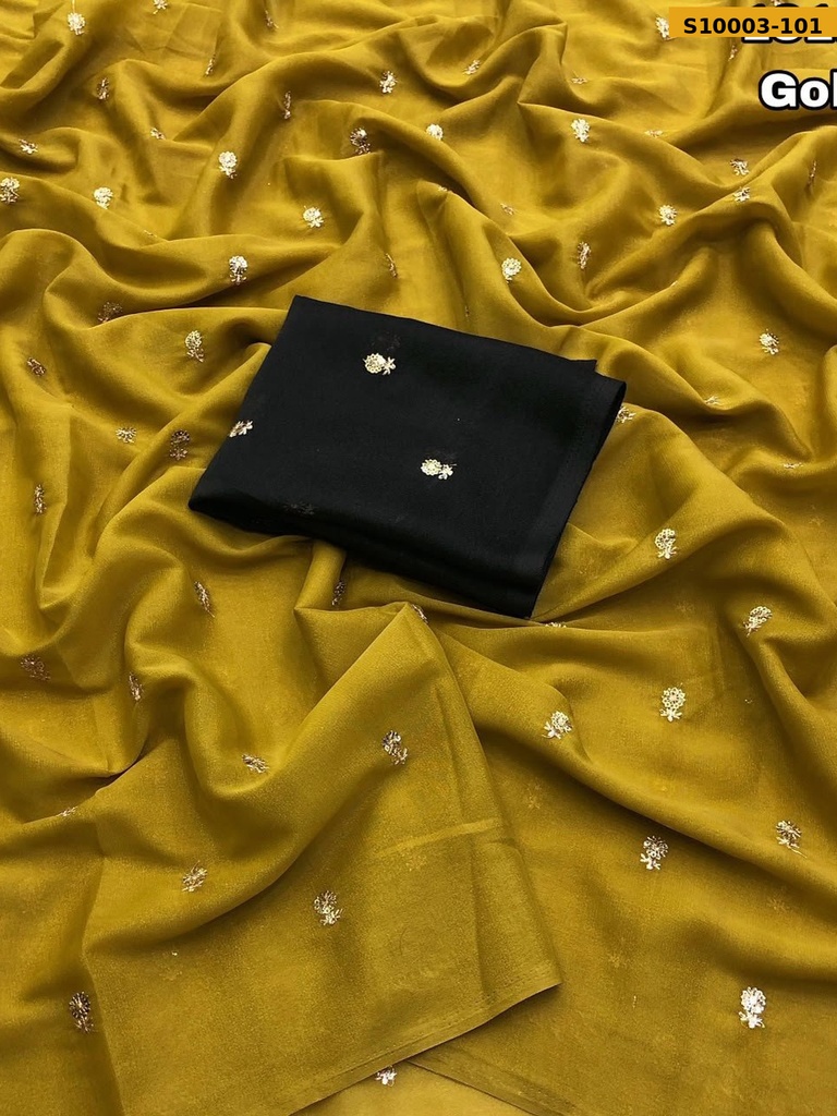 [S10003-101] Fancy Star Georgette Embroidery Sarees (S10003-101)