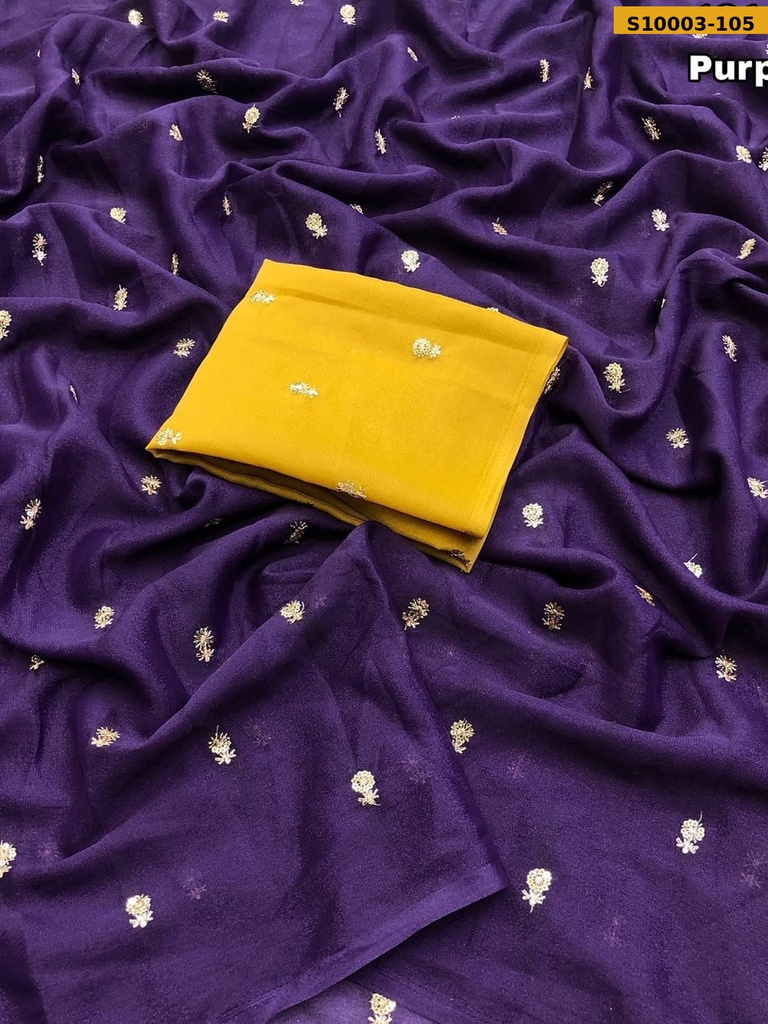 Fancy Star Georgette Embroidery Sarees