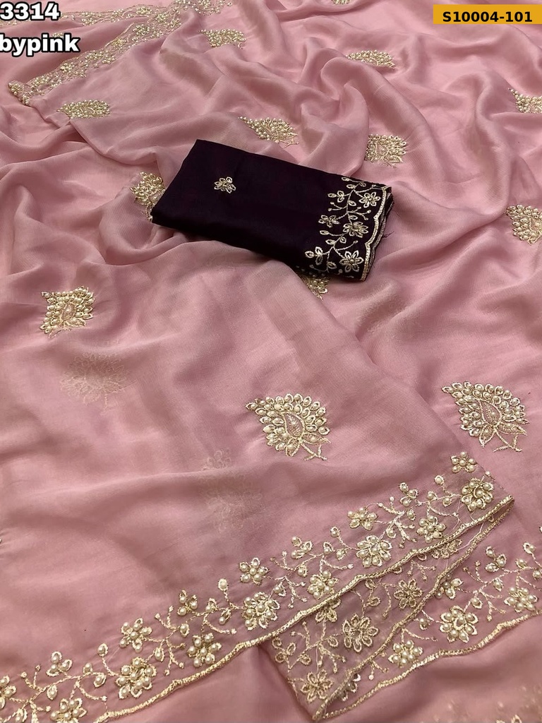 Fancy Star Georgette Embroidery Sarees