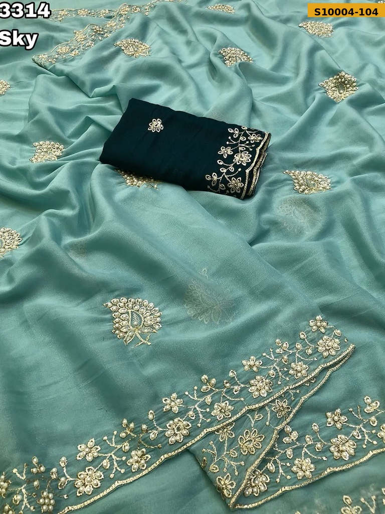 Fancy Star Georgette Embroidery Sarees