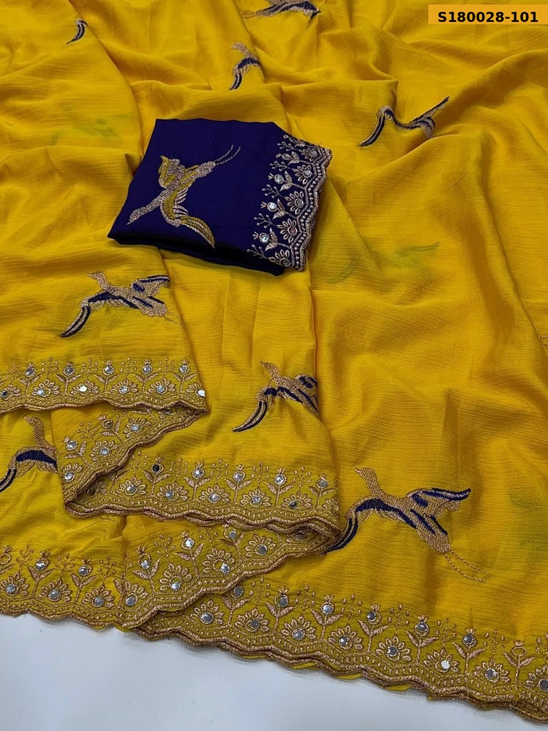 Fancy Chinnon Silk Embroidery Saree