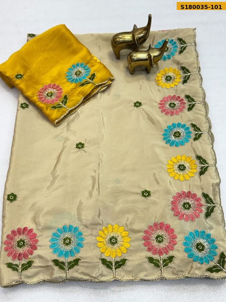 Fancy Crush Embroidery Crepe Silk Saree