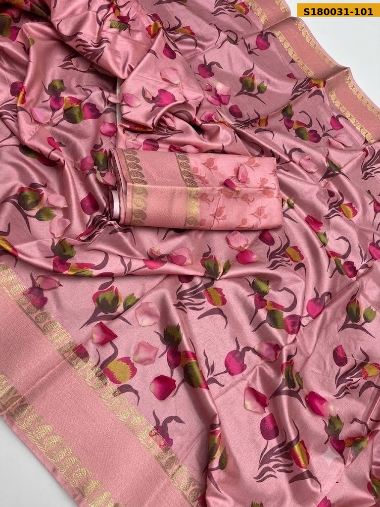 Fancy Semi Crepe Printed Mysore Silk Sarees