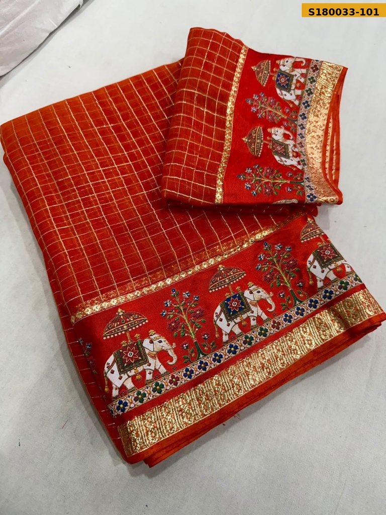 Fancy Viscose Georgette Checks Sarees