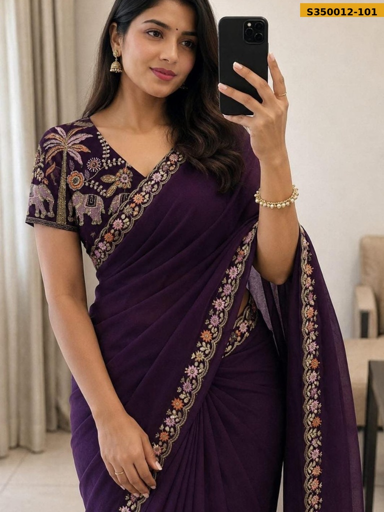 [S350012-101] Fancy Star Georgette Saree (S350012-101)
