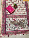 Fancy Soft Linen Cotton Mayur Printed Saree