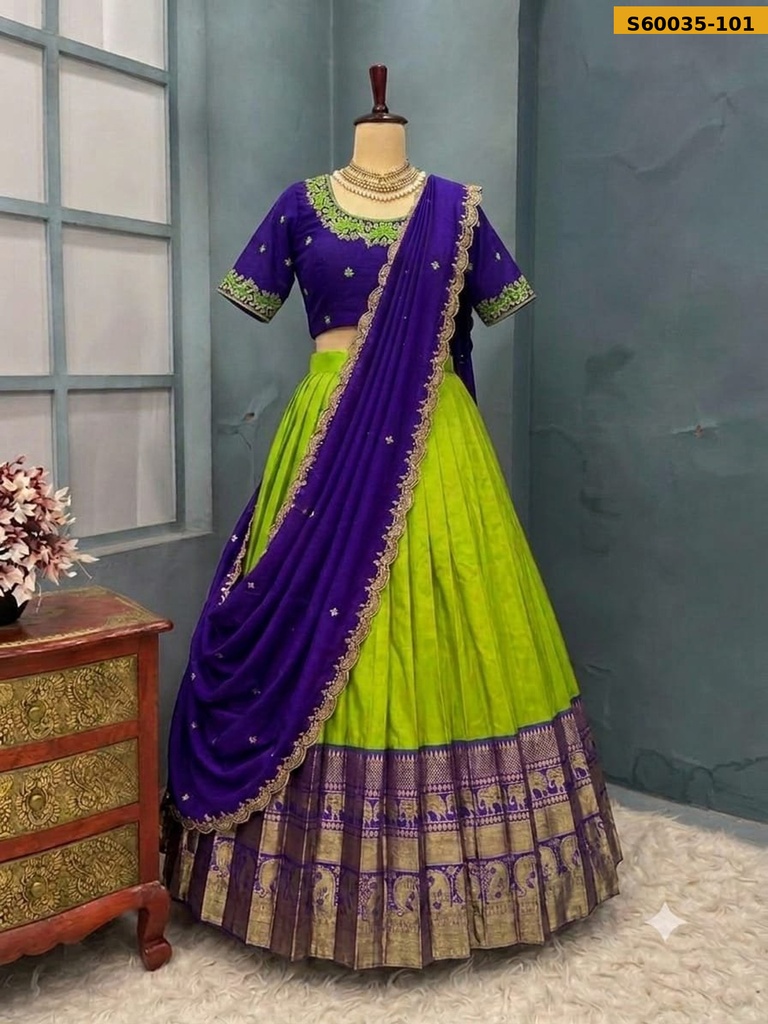 [S60035-101] Fancy Kanjivaram Silk Lehenga (S60035-101)