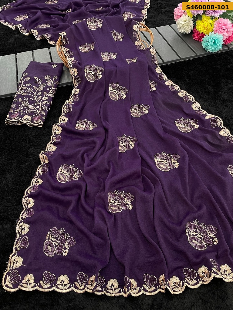Fancy Georgette Embroidery Saree