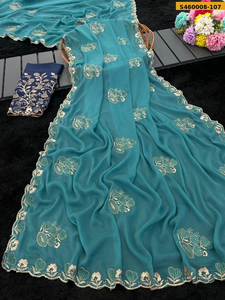 Fancy Georgette Embroidery Saree