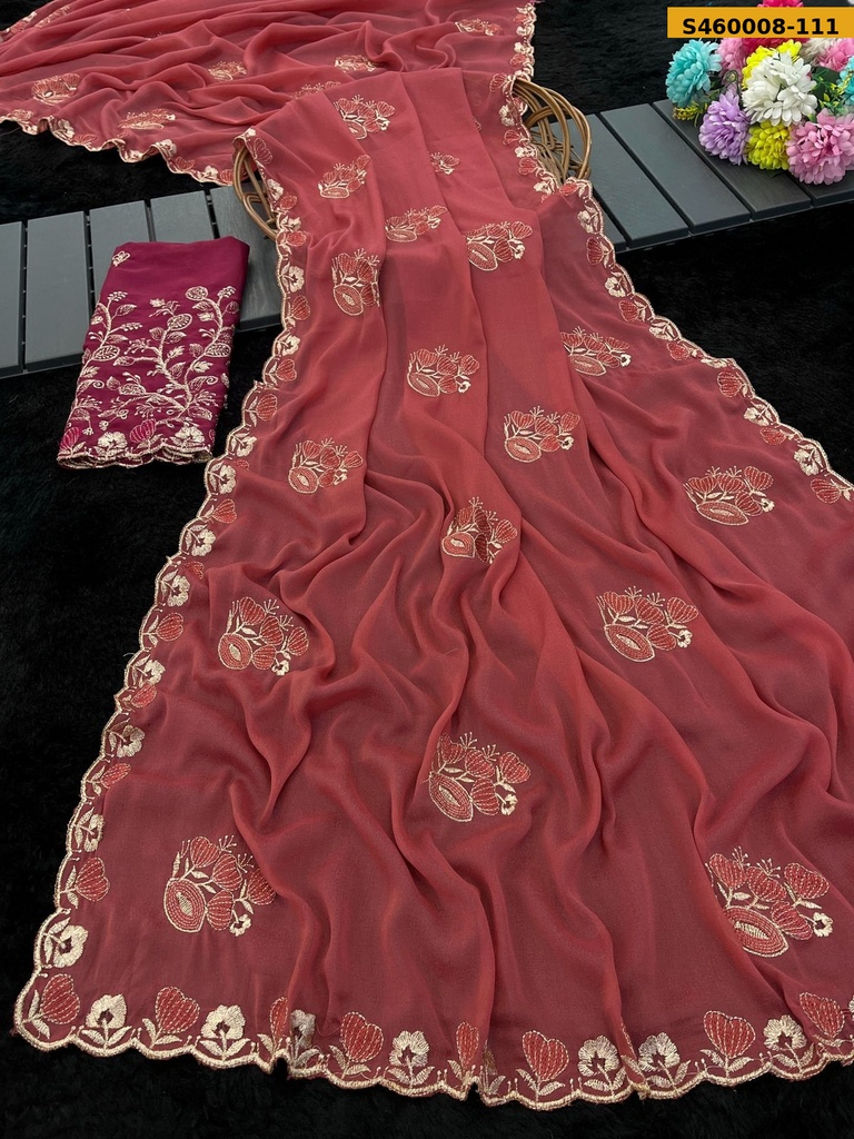 Fancy Georgette Embroidery Saree