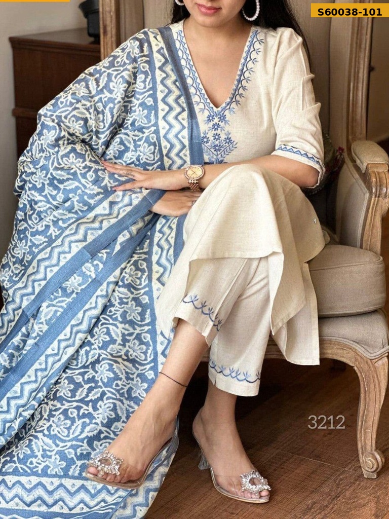 Fancy Khadi Cotton Kurti Bottom Dupatta