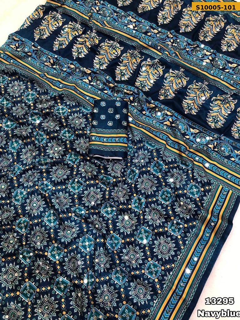 Fancy Satin Crape Silk Ajrakh Printed Saree(S-90)