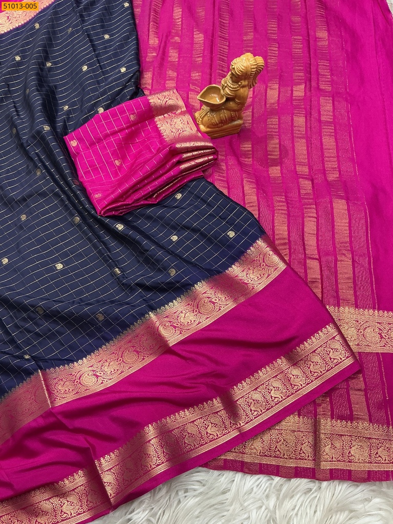 Mysore Crepe Silk Checked Butta Saree
