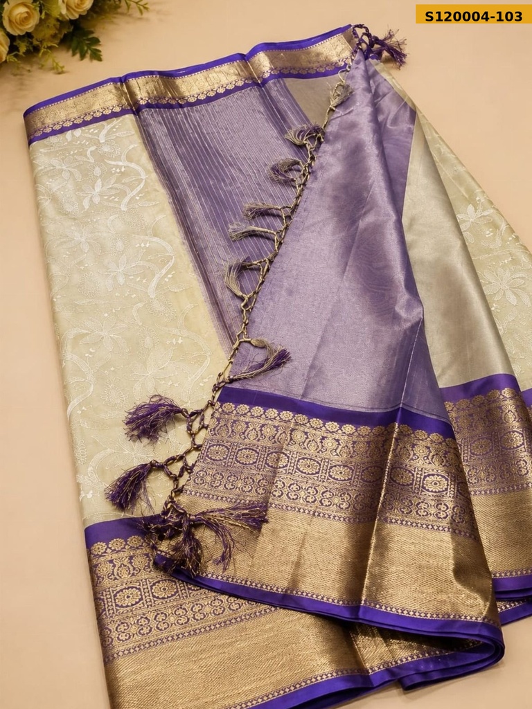 Banarsi kaanchi border tissue embroidery Saree