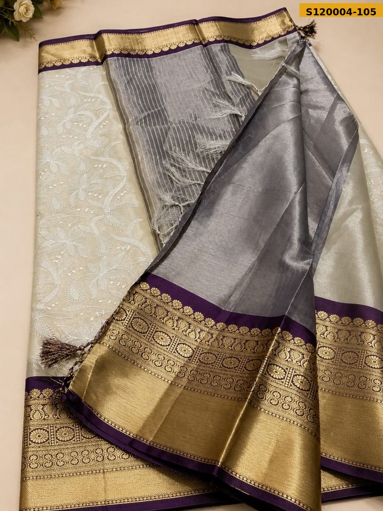 Banarsi kaanchi border tissue embroidery Saree