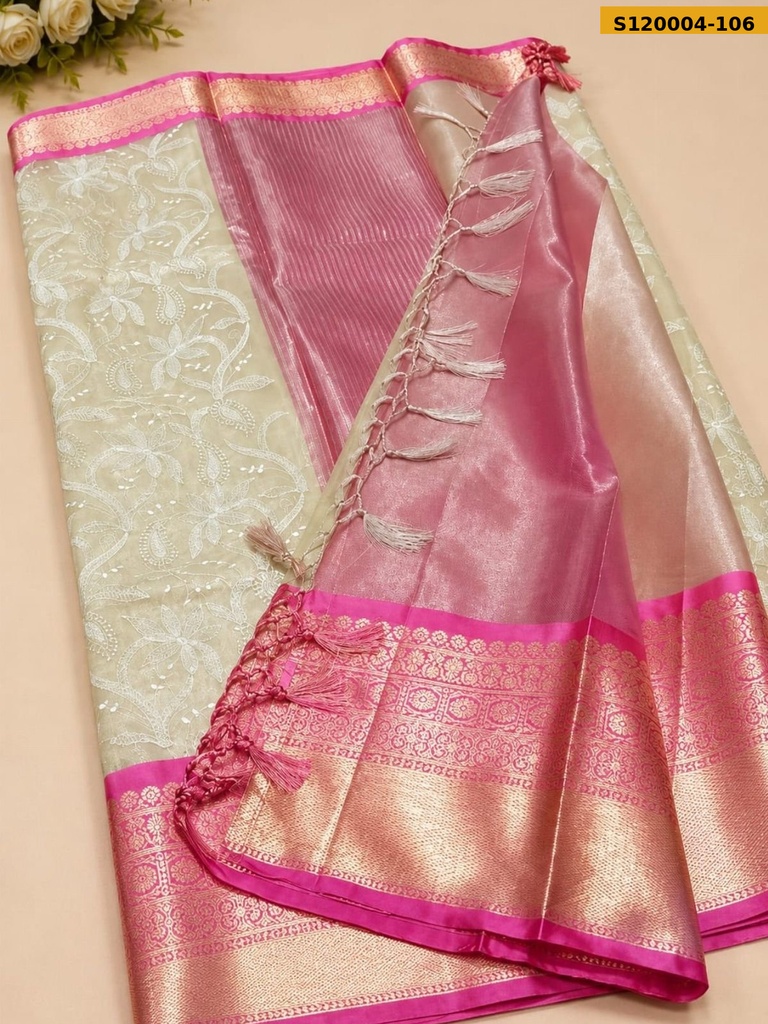 Banarsi kaanchi border tissue embroidery Saree