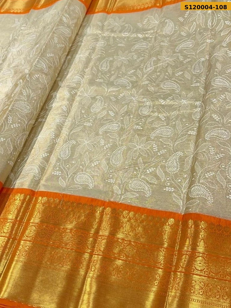 Banarsi kaanchi border tissue embroidery Saree