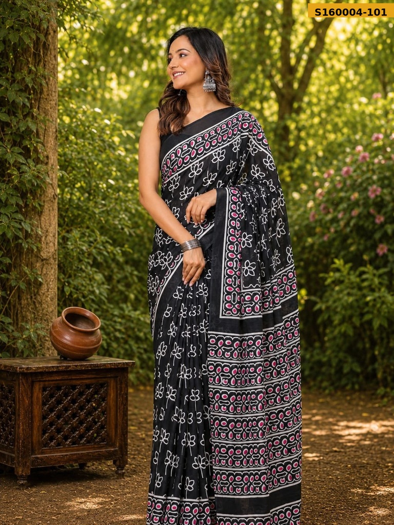[S160004-101] Fancy Mulmul Cotton Saree (S160004-101)