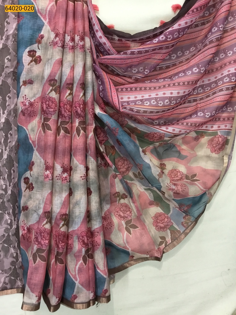 Linen cotton printed sarees