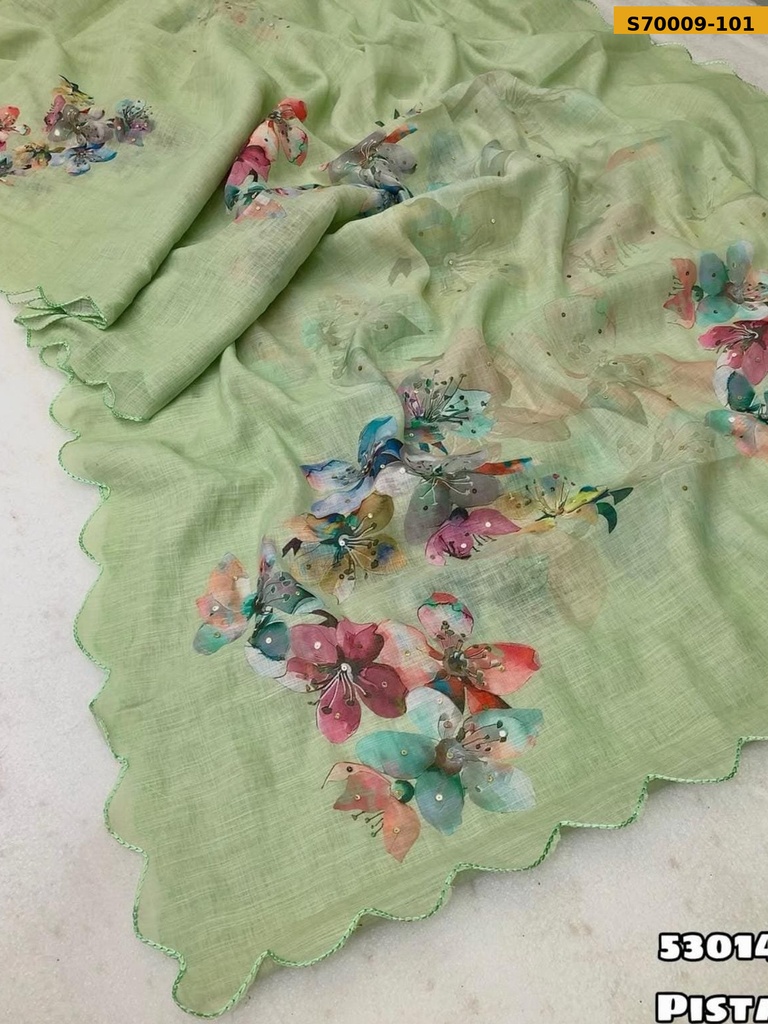 [S70009-101] Fancy Soft Linen Saree (S70009-101)