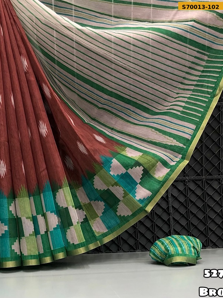 Fancy Soft Chanderi Ikkat Printed Saree