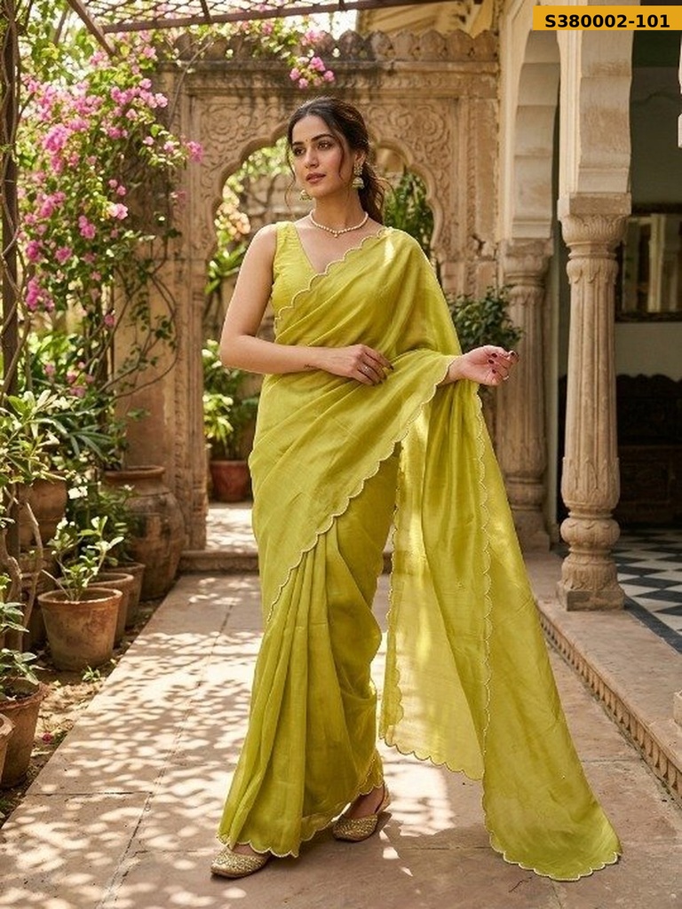 [S380002-101] Fancy Star Georgette Pearl border Saree
