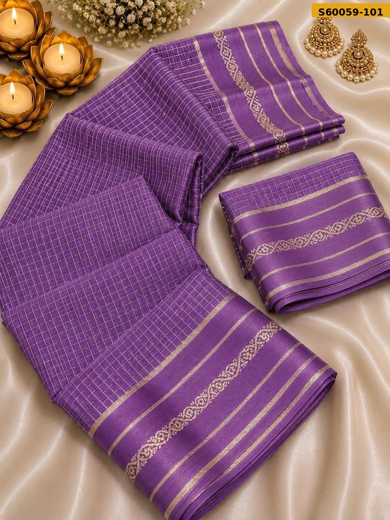 [S60059-101] Fancy Viscose Georgette Checks Saree (S60059-101)