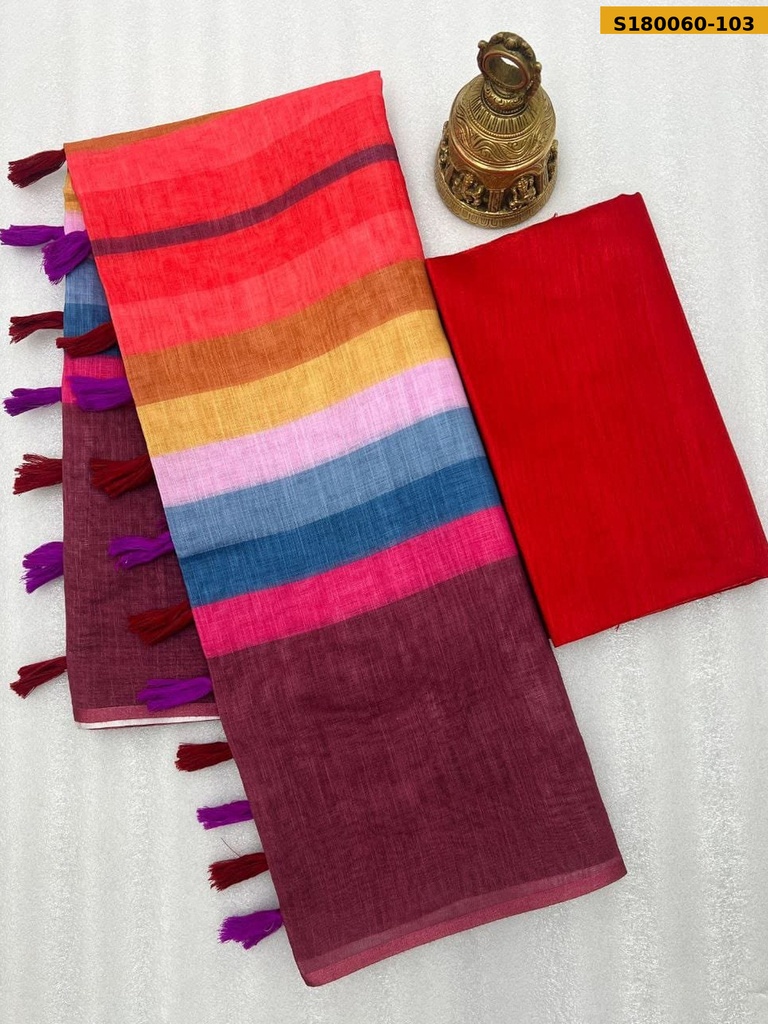 Fancy Linen Rainbow Saree