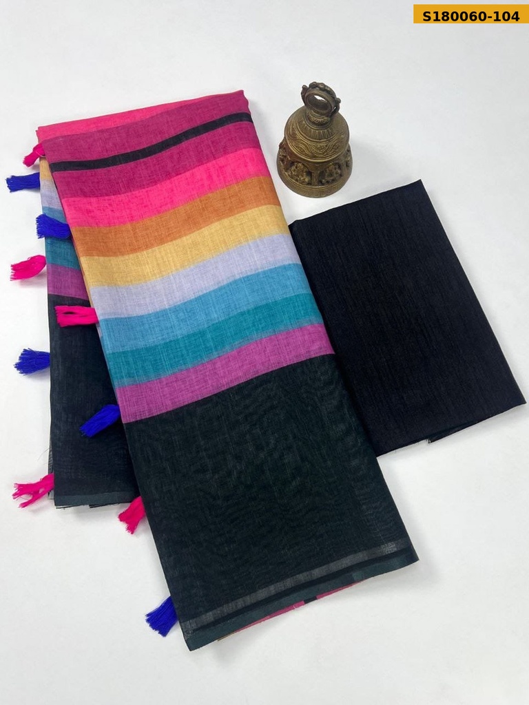Fancy Linen Rainbow Saree