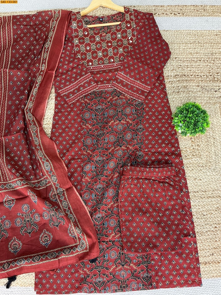 Fancy Cotton kurti pant dupatta Set